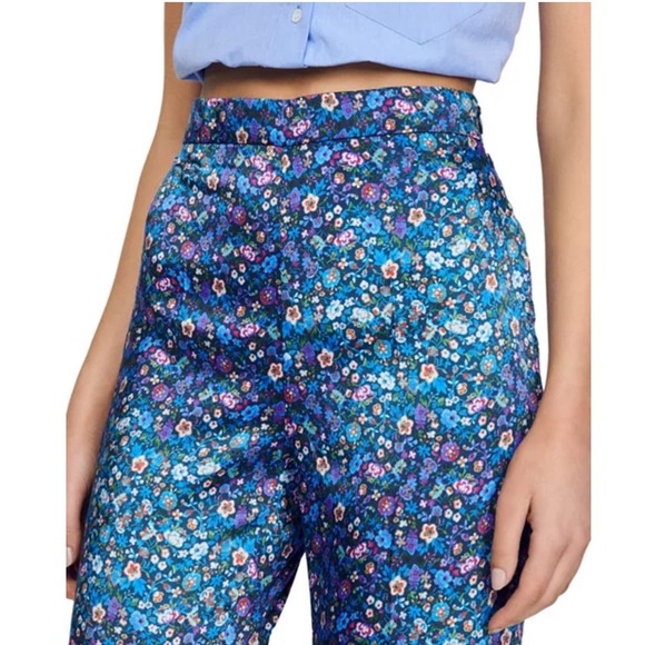 Sandro Donelo Satin Floral Print Floral Wide Flare Leg Pants,Blue/ Violet,M (42) - Picture 13 of 13